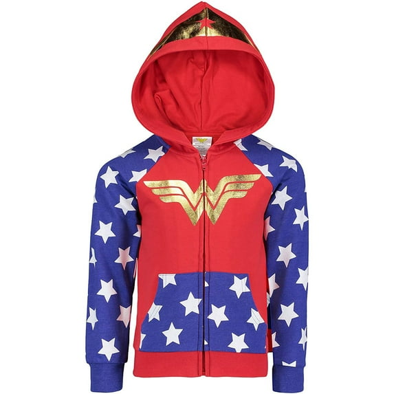 DC Comics Justice League Wonder Woman Big Girls French Terry Zip Up Costume Hoodie Toddler to Big Kid