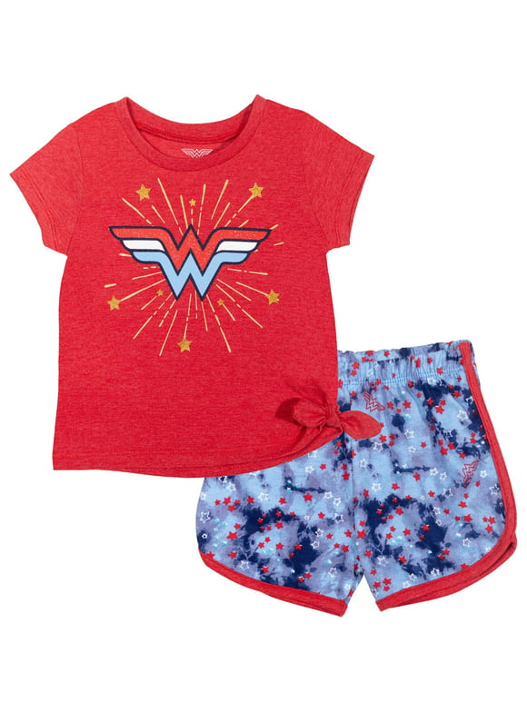 DC Comics Justice League Wonder Woman Big Girls T-Shirt and Active Retro Dolphin Shorts Outfit Set Infant to Big Kid