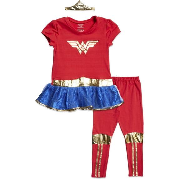 DC Comics Justice League Wonder Woman Costume Dress Leggings and Headband 3 Piece Set Toddler to Big Kid