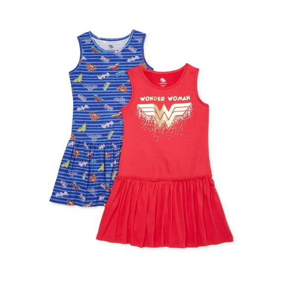 DC Comics Justice League Wonder Woman Little Girls 2 Pack Dresses Little Kid to Big Kid
