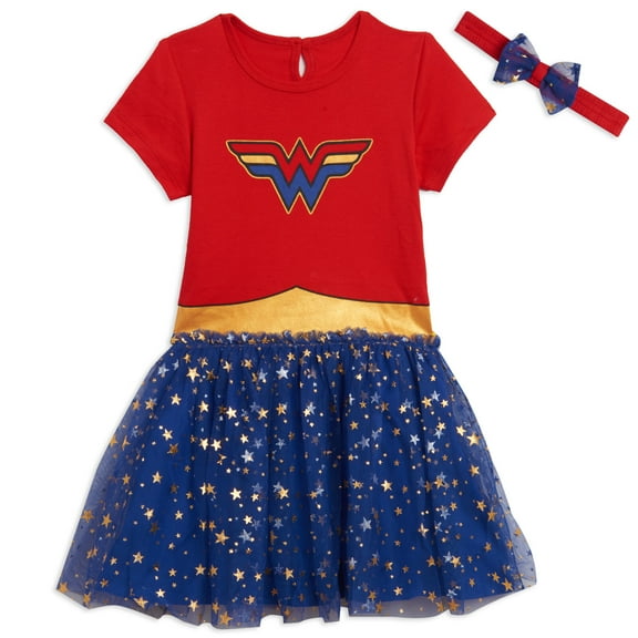 DC Comics Justice League Wonder Woman Little Girls Costume Dress and Headband Toddler to Big Kid