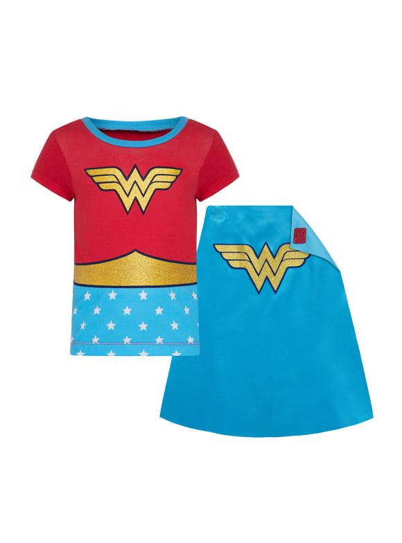 DC Comics Justice League Wonder Woman Little Girls Costume T-Shirt and Cape Infant to Big Kid