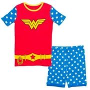 DC Comics Justice League Wonder Woman Little Girls Pajama Shirt Shorts Red / blue 6
