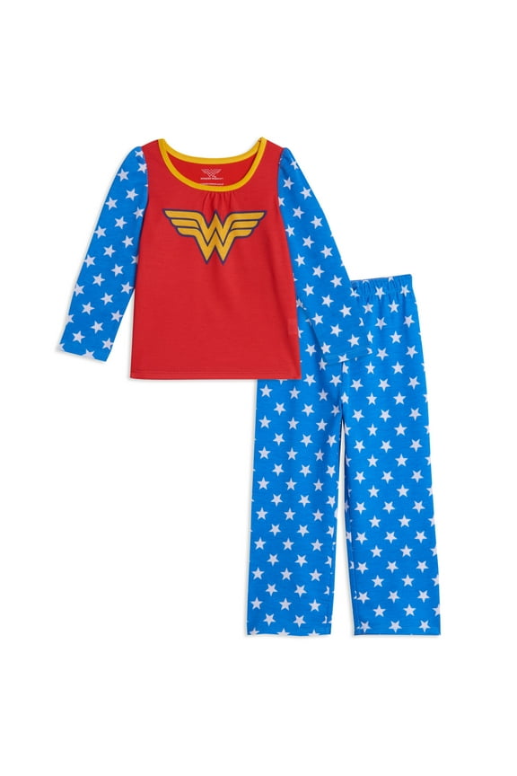 Justice League Wonder Woman Little Girls Pajama Shirt and Pants Sleep Set Toddler to Little Kid