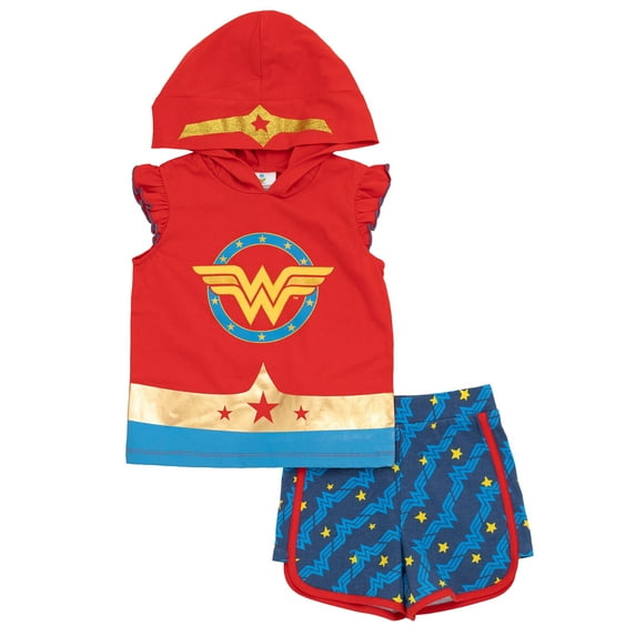 DC Comics Justice League Wonder Woman Little Girls Tank Top and Active Retro Dolphin French Terry Shorts Toddler to Big Kid