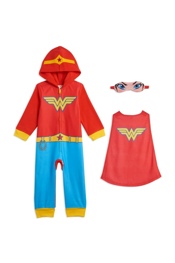 Justice League Wonder Woman Little Girls Zip Up Pajama Coverall Toddler to Little Kid