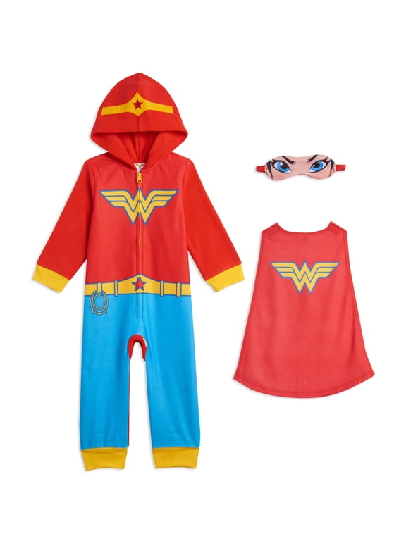 Justice League Wonder Woman Little Girls Zip Up Pajama Coverall Toddler to Little Kid