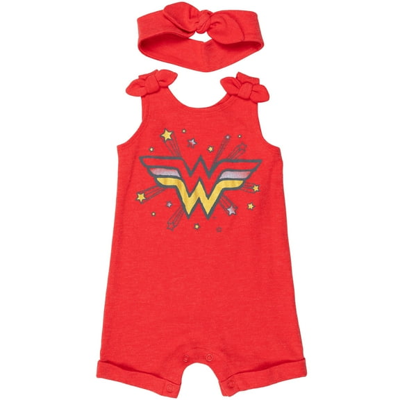 DC Comics Justice League Wonder Woman Newborn Baby Girls Snap Romper and Headband Newborn to Toddler