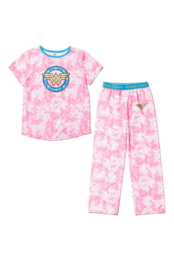 Justice League Wonder Woman Pajama Shirt and Pants Sleep Set Tie Dye Toddler to Big Kid