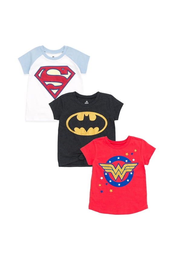 Justice League Wonder Woman Supergirl Batgirl Little Girls 3 Pack T-Shirts Little Kid to Big Kid