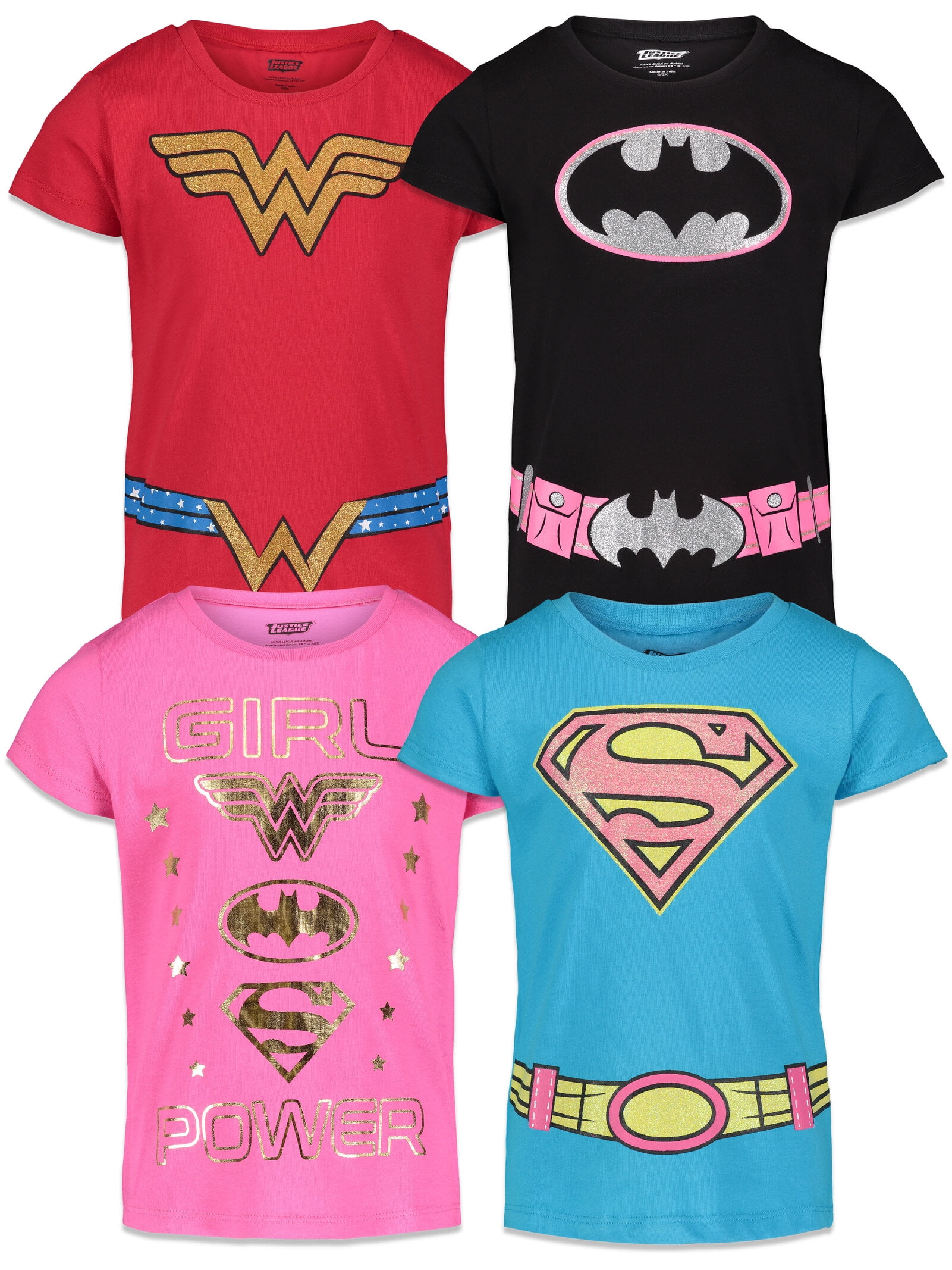 DC Comics Justice League Wonder Woman Supergirl Batgirl 4 Pack T-Shirts Multicoloured DC Comics Justice League Wonder Woman Supergirl Batgirl 4 Pack T-Shirts Multicoloured