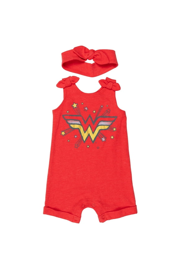 Justice League Wonder Woman Toddler Girls Snap Romper and Headband Newborn to Toddler