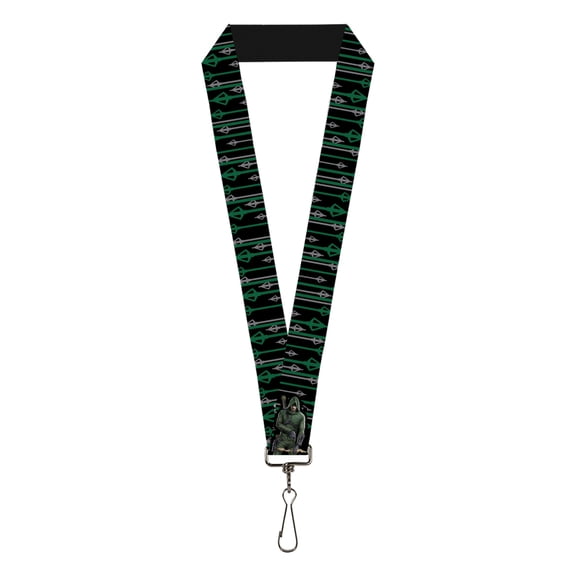DC Comics Lanyard, Arrow Bow Pose Arrow Tips Black Green Gray, Elastic