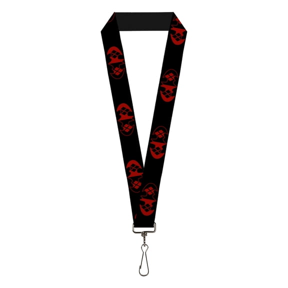 DC Comics Lanyard, Bat Logo Harley Quinn Diamonds Black Red, Elastic