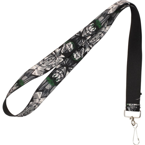 DC Comics Lanyard, Joker Laughing Poses Black White Green, Elastic