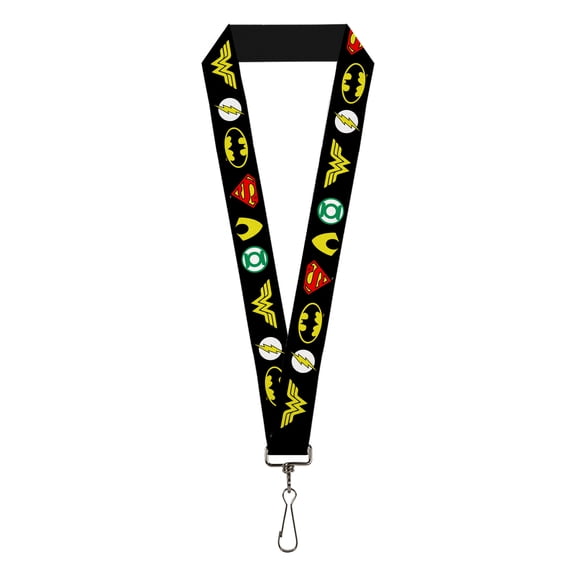 DC Comics Lanyard, Justice League 6 Superhero Logos Black, Elastic