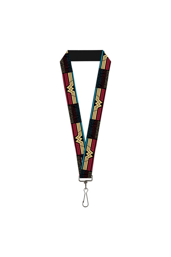 DC Comics Lanyard, Wonder Woman 1984 Truth Love and Justice Black Blue Red Gold, Elastic
