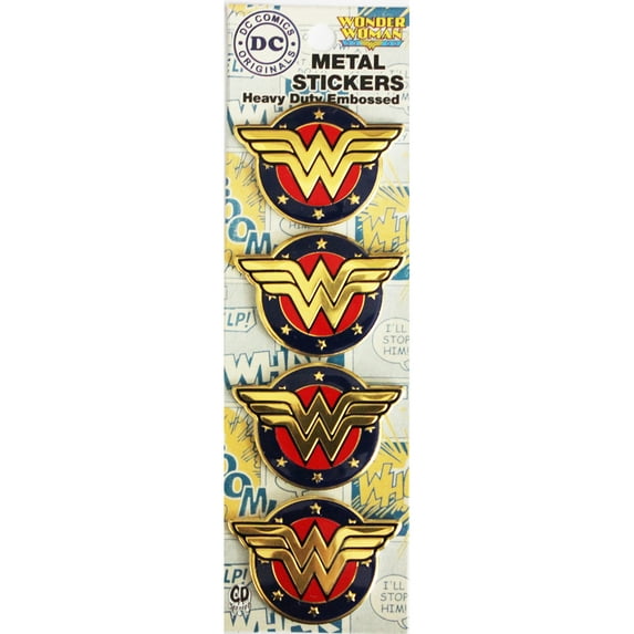 DC Comics Licensed Heavy Duty Embossed Metal Stickers 4/Pkg-Colored Wonder Woman Shield 1.125"X1.5"