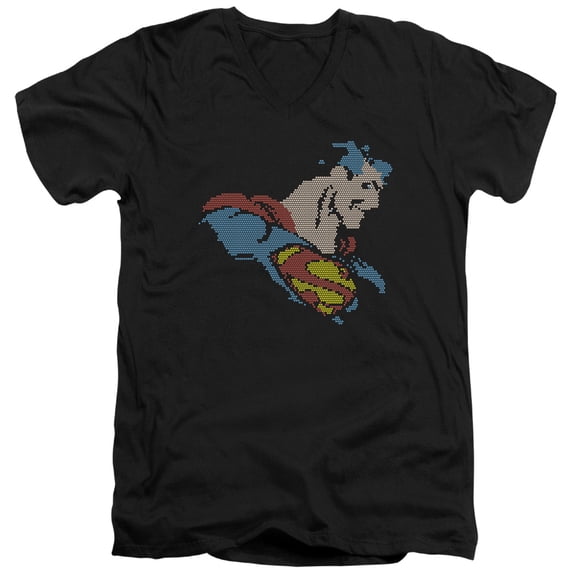 DC Comics Lite Brite Superman S/S Adult V-Neck T-Shirt 30/1 T-Shirt Black