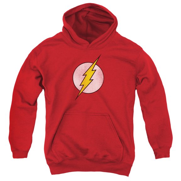 DC Comics Men's  Flash Logo Distressed Hooded Sweatshirt Red