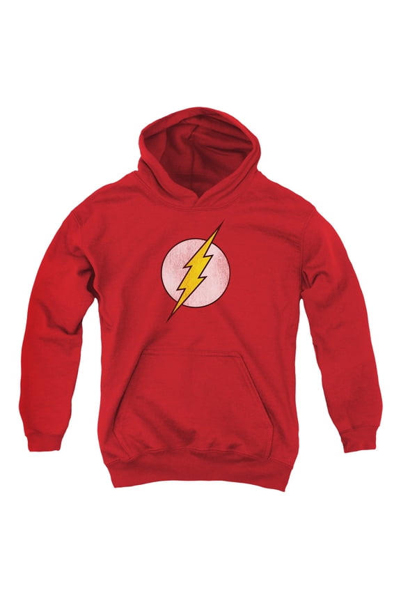DC Comics Men's Flash Logo Distressed Hooded Sweatshirt Red