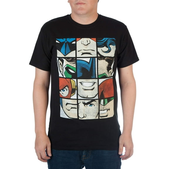 DC Comics Men's Justice League Hero Faces Puzzle Graphic Tee