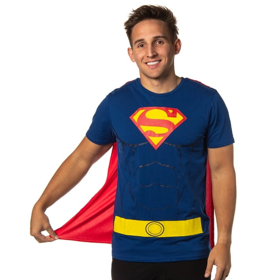 DC Comics Men's Superman Costume S Logo Superman Shirt With Detachable Cape Cosplay Tee