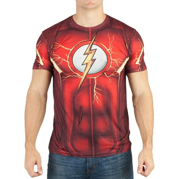 DC Comics Mens Flash Suit Up Sublimated Costume T-Shirt (Large) Red