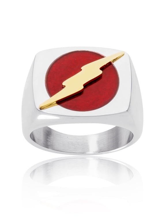 Mens Stainless Steel Justice League Superhero Logo Ring Jewelry, The Flash, Size 10