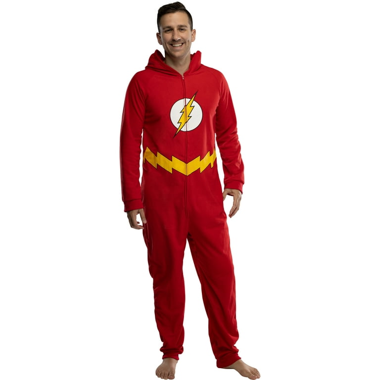 DC Comics Mens The Flash Hooded Union Suit Footless Pajamas