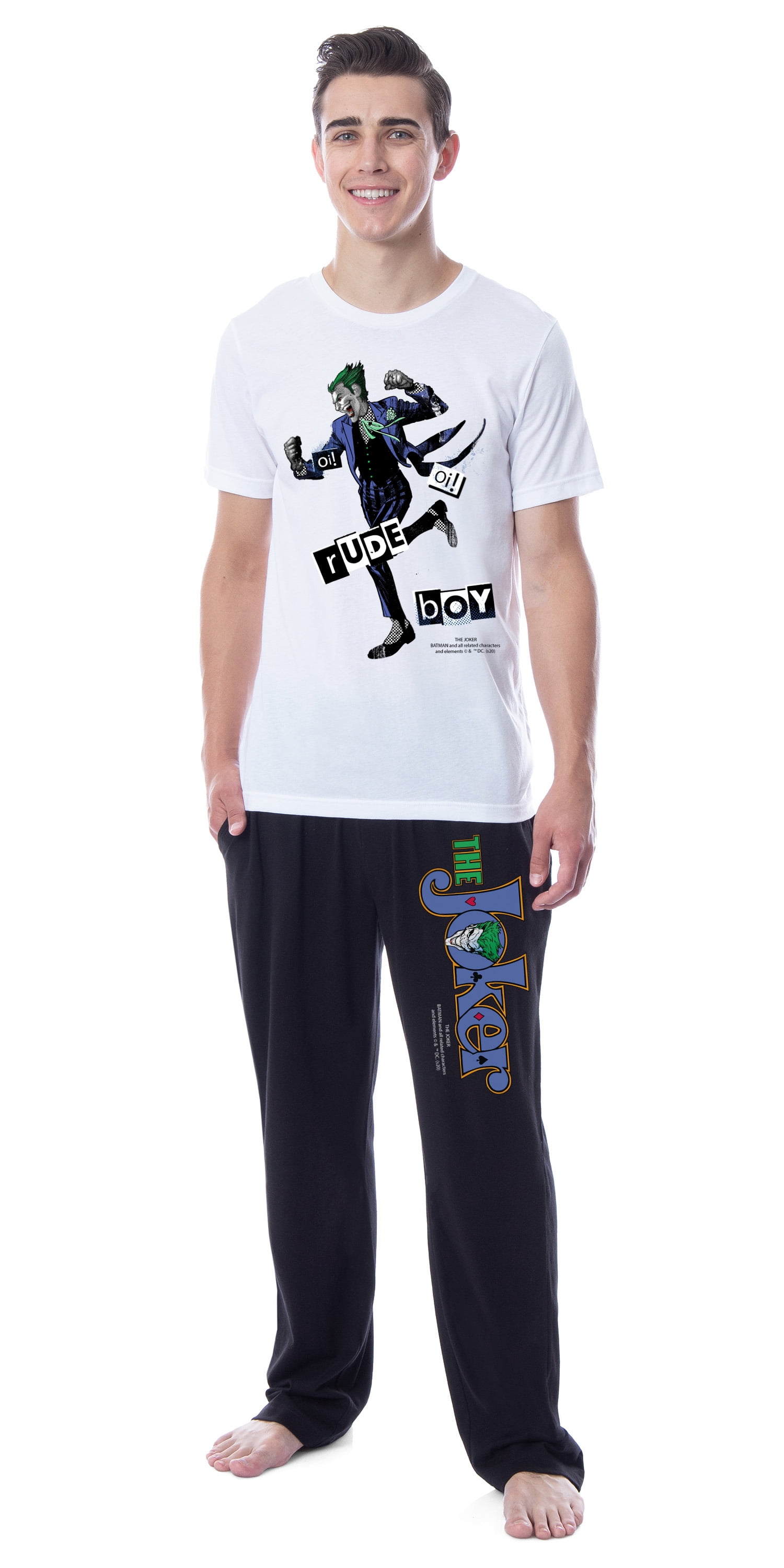 DC Comics Mens' The Joker Classic Playing Card Rude Boy Sleep Pajama Set