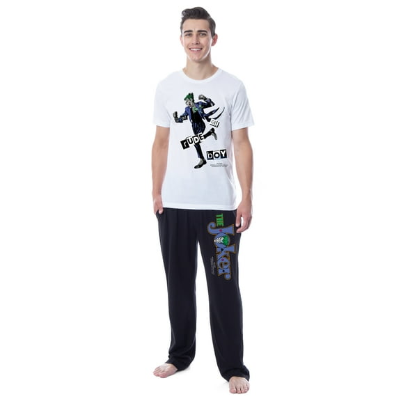 DC Comics Mens' The Joker Classic Playing Card Rude Boy Sleep Pajama Set