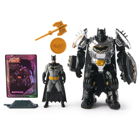 DC Comics Metal Force Batman Action Figure, 6-inch with 4-inch Minifigure, Built-in Gun and Armor Suit, Superhero Toys for Boys and Girls Ages 4 and Up