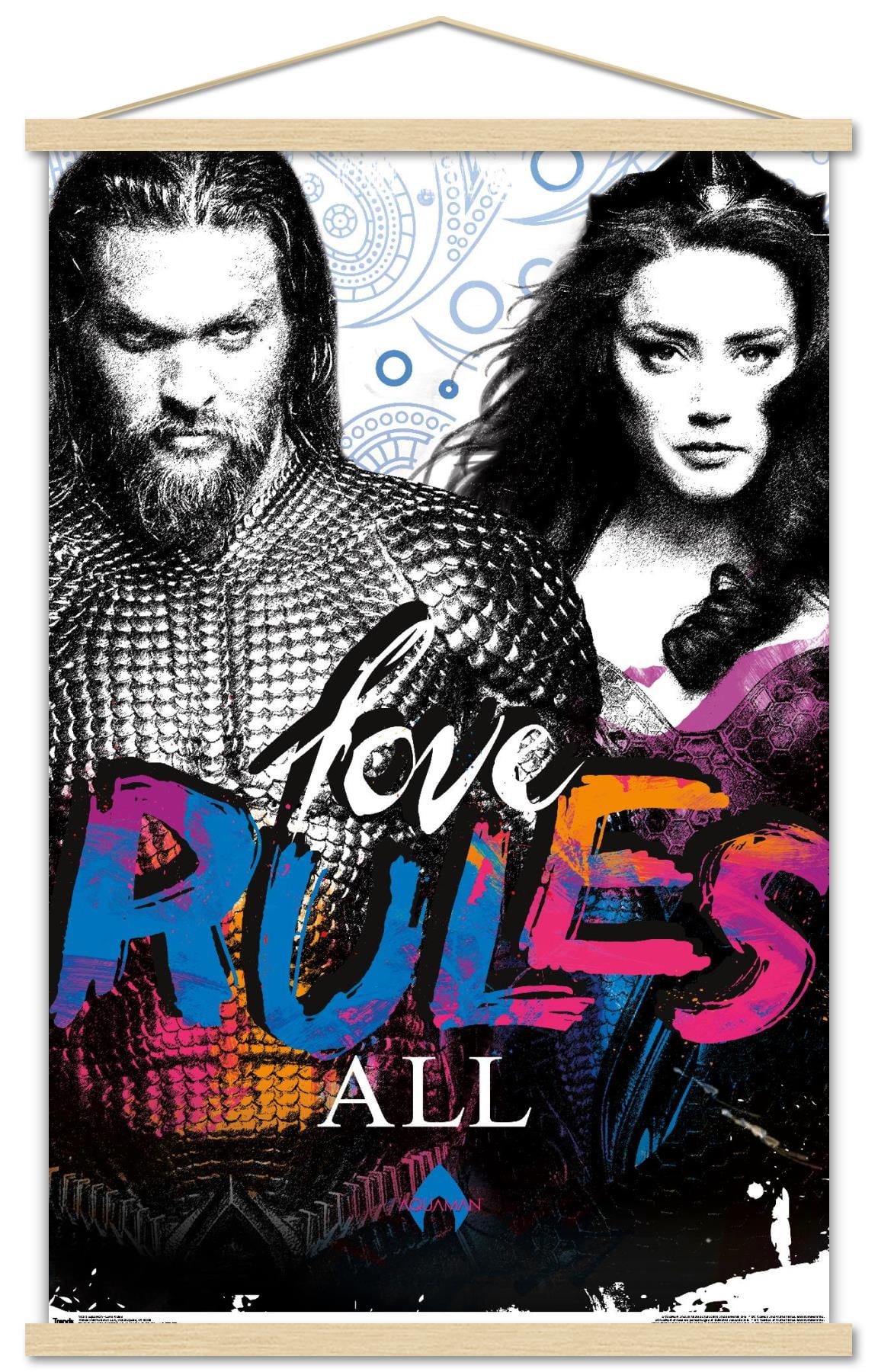 DC Comics Movie - Aquaman - Love Rules Wall Poster with Wooden Magnetic Frame, 22.375" x 34"
