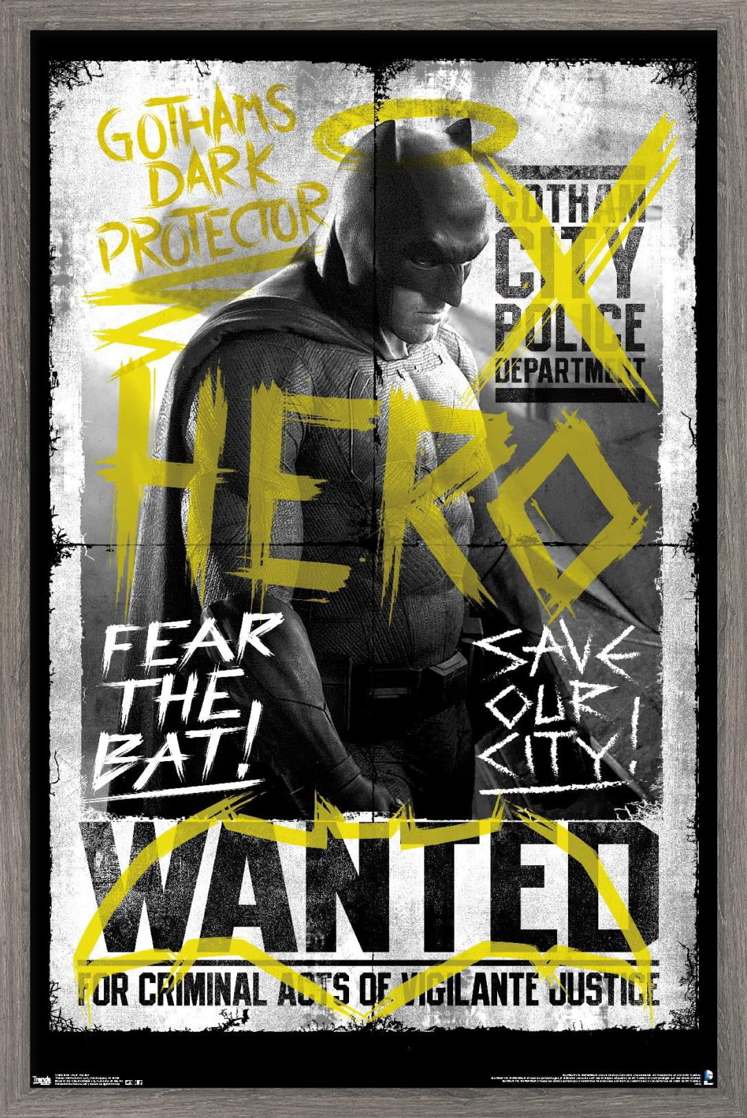 DC Comics Movie - Batman v Superman - Fear the Bat Wall Poster, 14.725" x 22.375", Framed