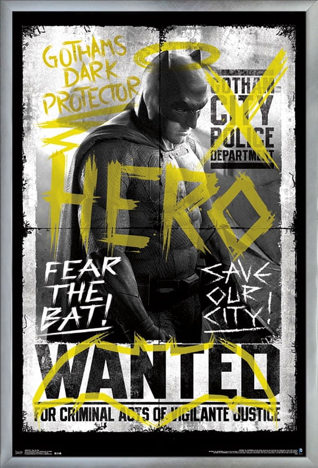 DC Comics Movie - Batman v Superman - Fear the Bat Wall Poster, 22.375" x 34", Framed