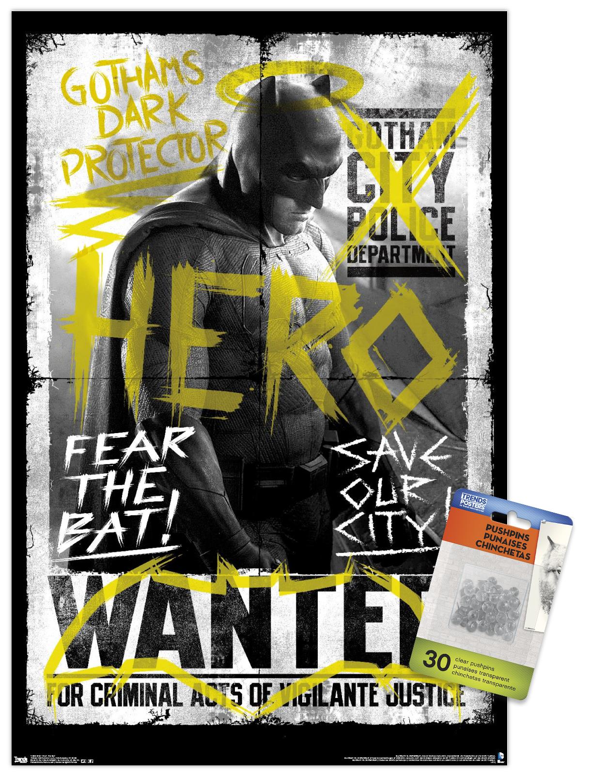 DC Comics Movie - Batman v Superman - Fear the Bat Wall Poster with Push Pins, 14.725" x 22.375"