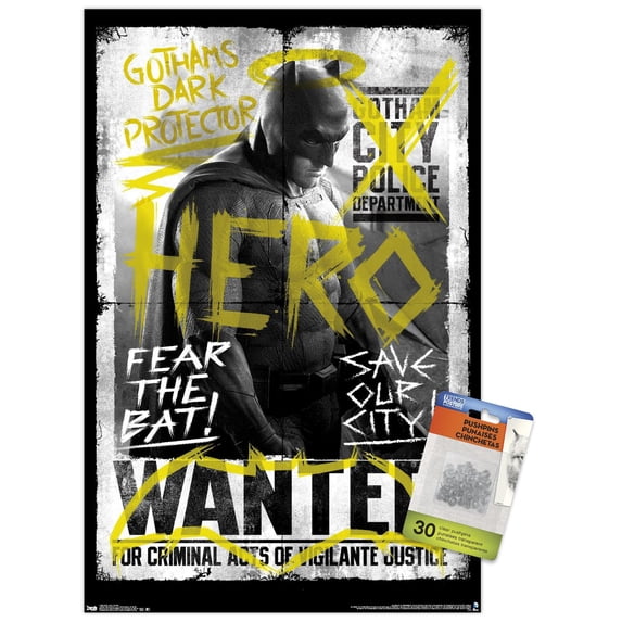 DC Comics Movie - Batman v Superman - Fear the Bat Wall Poster with Push Pins, 14.725" x 22.375"