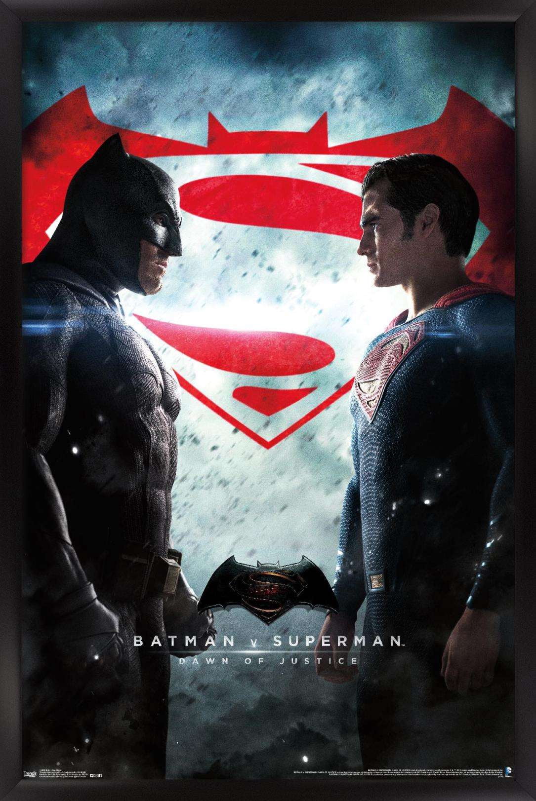 DC Comics Movie - Batman v Superman - One Sheet Wall Poster, 14.725" x 22.375", Framed