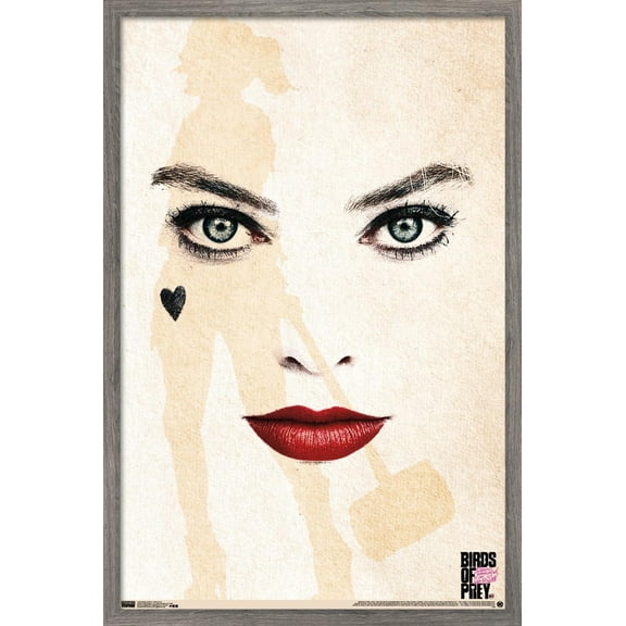 DC Comics Movie - Birds of Prey - Harley Quinn - Face Wall Poster, 14.725" x 22.375", Framed