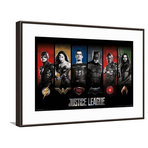 DC Comics Movie Justice League - Heroes and Logos Canvas Wall Poster, 14.725" x 22.375"