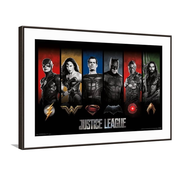 DC Comics Movie Justice League - Heroes and Logos Canvas Wall Poster, 22.375" x 34"
