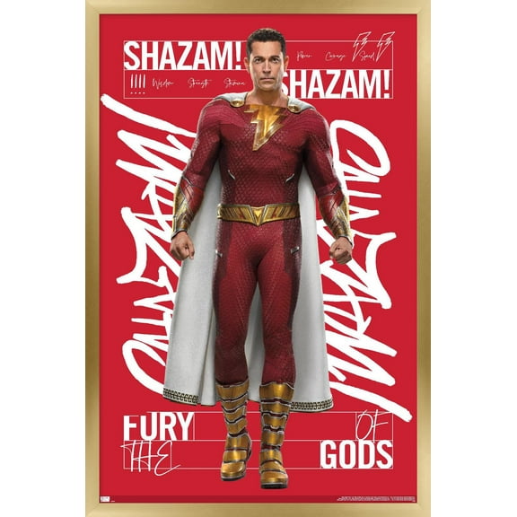 DC Comics Movie Shazam! Fury of the Gods - Shazam! Wall Poster, 14.725" x 22.375" Framed