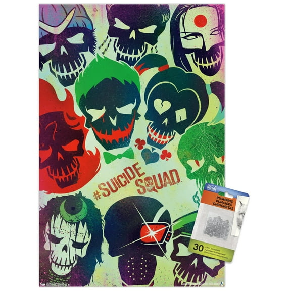 DC Comics Movie - Suicide Squad - Faces Wall Poster with Push Pins, 14.725" x 22.375"