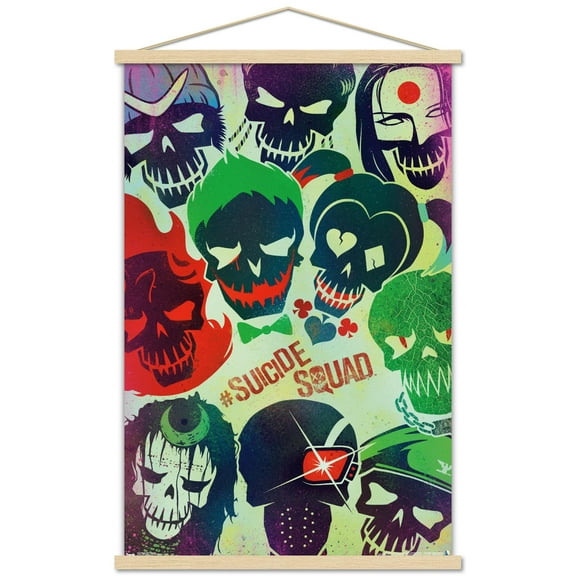 DC Comics Movie - Suicide Squad - Faces Wall Poster with Wooden Magnetic Frame, 22.375" x 34"