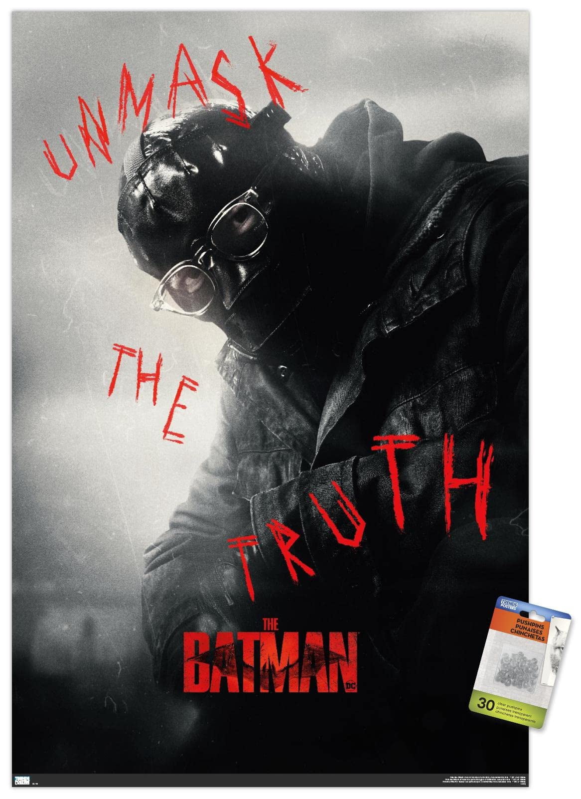 DC Comics Movie The Batman - Edward Nashton A.K.A. The Riddler One Sheet Wall Poster with Pushpins, 22.375" x 34"