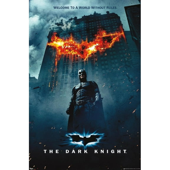 DC Comics Movie - The Dark Knight - Batman Logo on Fire One Sheet Wall Poster, 22.375" x 34", Premium Unframed Version