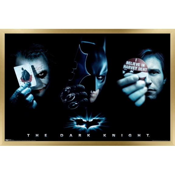 DC Comics Movie - The Dark Knight - The Joker, Batman, Harvey Dent Wall Poster, 22.375" x 34", Framed