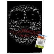 DC Comics Movie - The Dark Knight - The Joker Face In Text Wall Poster with Push Pins, 14.725" x 22.375"