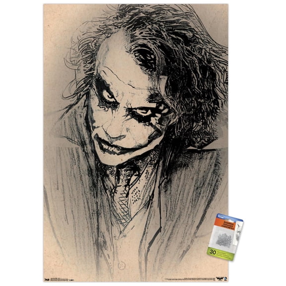 DC Comics Movie - The Dark Knight - The Joker - Sketch Wall Poster with Push Pins, 22.375" x 34"